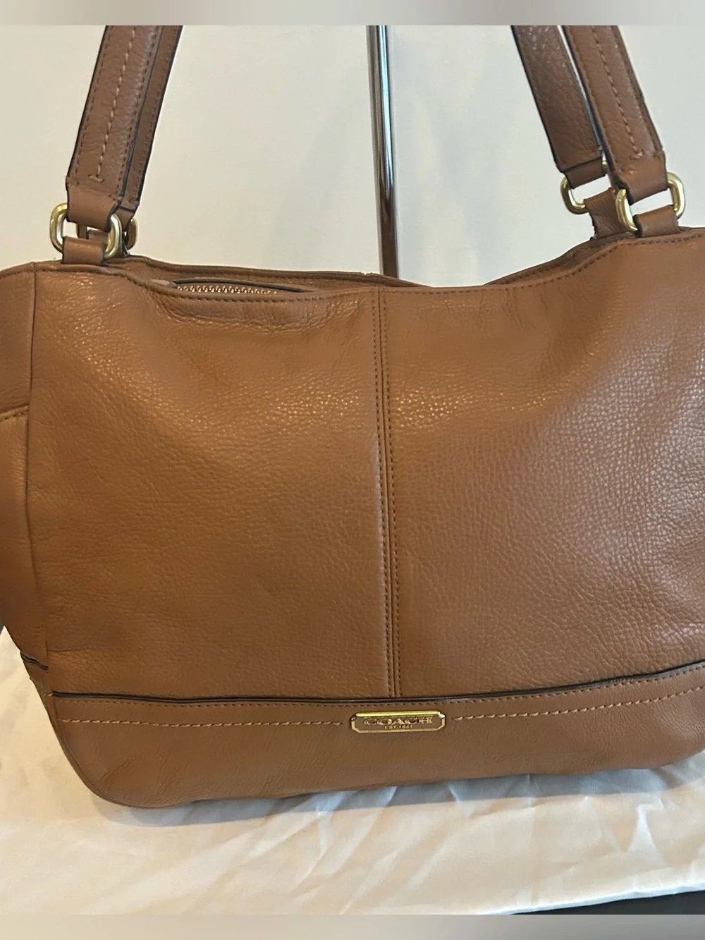 Coach Brown Pebbled Leather Tote Bag Zip Top Carryall Shoulder Purse Large